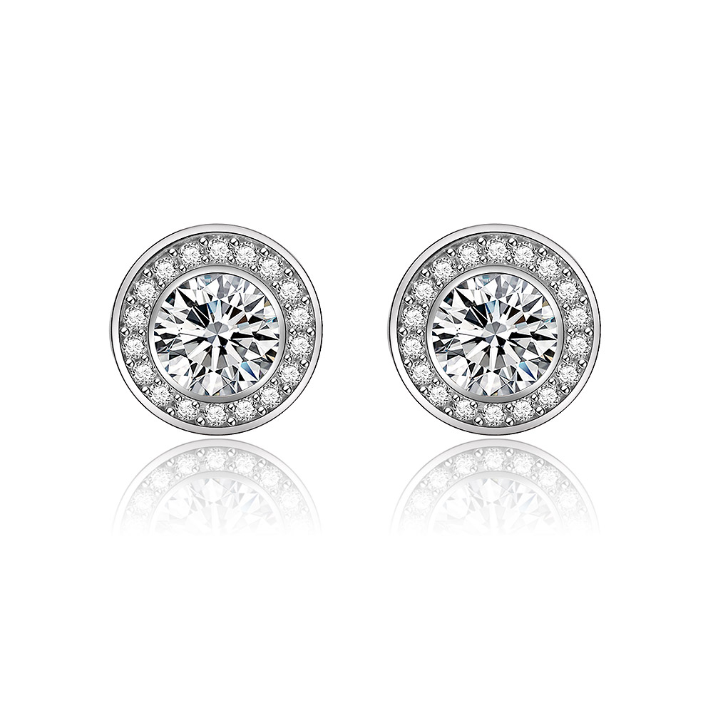 White Zirconia Disc Ear Earring Studs